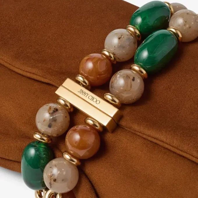 Zandra Tan Suede Clutch Bag with Beaded Bracelet