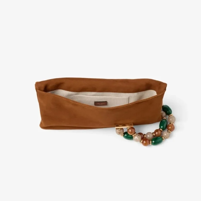 Zandra Tan Suede Clutch Bag with Beaded Bracelet