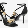 Zea 95 Black Satin Sandals with Metal Flowers
