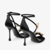 Zea 95 Black Satin Sandals with Metal Flowers