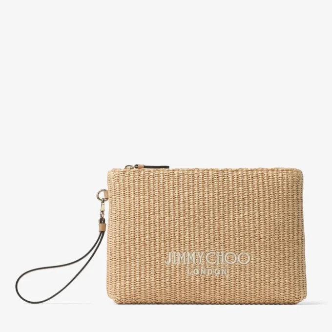 Zipped Flat Pouch Natural and Latte Raffia Zipped Pouch