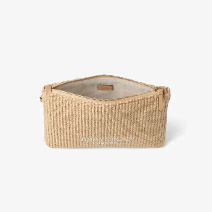 Zipped Flat Pouch Natural and Latte Raffia Zipped Pouch