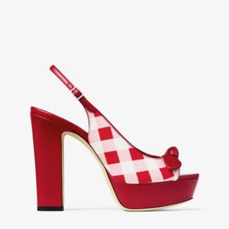 Ziva 120 Ruby Red Mix Gingham Cotton Platform Sandals with Bow