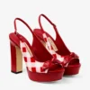 Ziva 120 Ruby Red Mix Gingham Cotton Platform Sandals with Bow