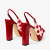 Ziva 120 Ruby Red Mix Gingham Cotton Platform Sandals with Bow